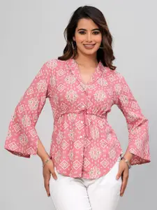 DAEVISH Floral Print Bell Sleeve Ethnic Empire Top