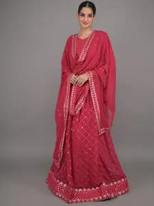 ODETTE Embroidered Mirror Work Ready to Wear Lehenga & Blouse With Dupatta