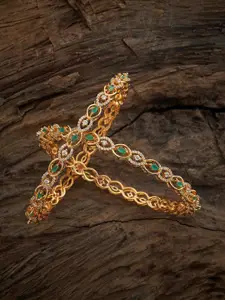 Kushal's Fashion Jewellery Set Of 2 Gold-Plated Cubic Zirconia Studded Bangles