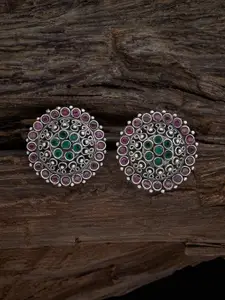 Kushal's Fashion Jewellery 92.5 Pure Silver Rhodium-Plated Stones Studded Studs Earrings