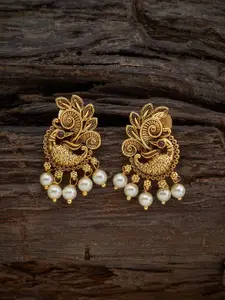 Kushal's Fashion Jewellery Gold-Plated Stones Studded Peacock Shaped Drop Earrings