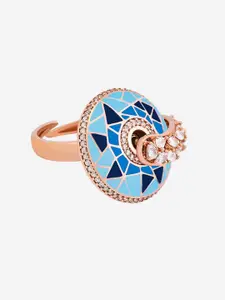 Kushal's Fashion Jewellery Rose Gold-Plated Cubic Zirconia Studded Floral Finger Ring