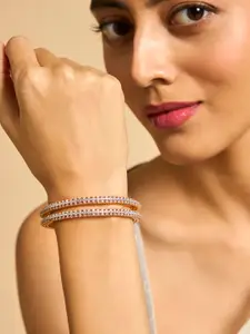 Kushal's Fashion Jewellery Set Of 2 Rhodium-Plated Zircon Studded Bangles