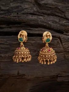 Kushal's Fashion Jewellery  Gold-Plated Artificial Stones Studded Jhumkas Earrings