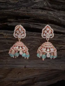 Kushal's Fashion Jewellery Rose Gold-Plated Cubic Zirconia Studded Jhumkas Earrings