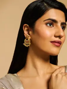 Kushal's Fashion Jewellery 92.5 Pure Silver Gold-Plated Stones Studded Chandbalis