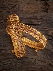 Kushal's Fashion Jewellery Set Of 2 Gold-Plated Stone-Studded Bangle
