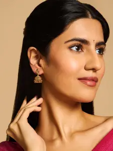 Kushal's Fashion Jewellery Gold-Plated Stones Studded Dome Shaped Jhumkas