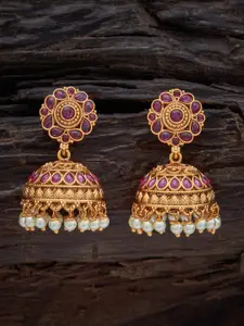 Kushal's Fashion Jewellery Gold-Plated Stones Studded Dome Shaped Jhumkas