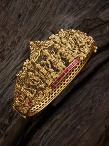 Kushal's Fashion Jewellery 925 Silver Temple Gold-Plated Kada Bracelet