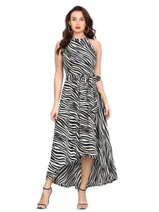 ODETTE Animal Printed Round Neck Fit & Flare Maxi Dress
