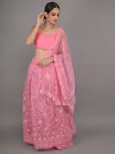 ODETTE Floral Embroidered Unstitched Lehenga & Blouse With Dupatta