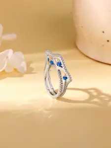GIVA 925 Silver Rhodium-Plated Stones Studded Finger Ring