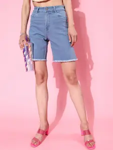 DOLCE CRUDO Women High-Rise Denim Denim Shorts