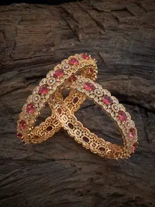 Kushal's Fashion Jewellery Set Of 2 Gold-Plated Cubic Zirconia Studded Bangles