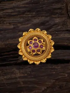 Kushal's Fashion Jewellery Gold-Plated Ruby-Stone Studded Floral Antique Finger Ring