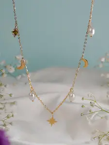 SWASHAA 18K Gold Plated Artificial Beads Stainless Steel Necklace