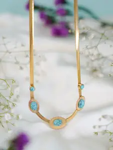 SWASHAA Artificial Stones 18K Gold Plated Stainless Steel Necklace