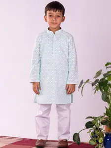 VASTRAMAY Boys Floral Embroidered Regular Chikankari Straight Kurta with Pyjamas