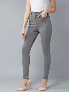 DOLCE CRUDO Women Grey Skinny Fit High-Rise Clean Look Stretchable Jeans