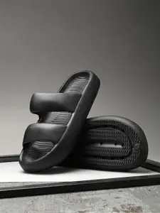 HRX by Hrithik Roshan Men Black Rubber Sliders