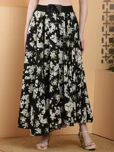 Raabta Fashion Floral Printed Flared Maxi Skirt