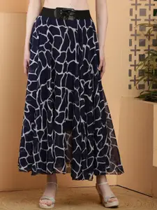 Raabta Fashion Abstract Printed Flared Maxi Skirt