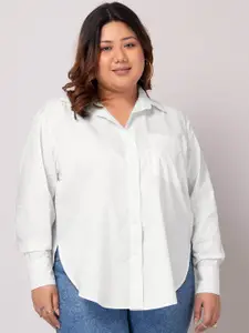 Fab Star Plus Size Comfort Spread Collar Long Sleeves Cotton Casual Shirt