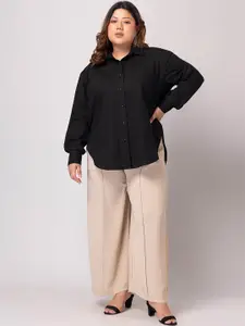 Fab Star Plus Size Comfort Spread Collar Long Sleeves Cotton Casual Shirt