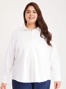 Fab Star Plus Size Comfort Spread Collar Long Sleeves Cotton Casual Shirt