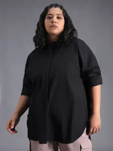 Fab Star Plus Size Comfort Concealed Button Placket Cotton Oversized Casual Shirt