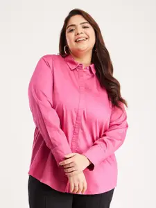 Fab Star Plus Size Comfort Spread Collar Long Sleeves Cotton Casual Shirt