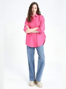 Fab Star Comfort Spread Collar Cold-Shoulder Sleeves Oversized Cotton Casual Shirt