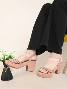 XE Looks Textured Open Toe Block Heels