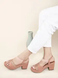 XE Looks Embellished Open Toe Block Heels