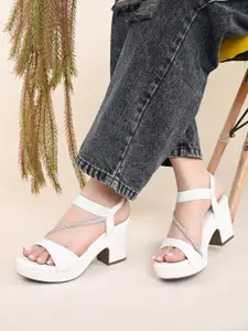 XE Looks Embellished Open Toe Block Heels