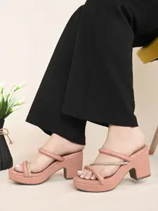 XE Looks Embellished Open Toe Block Heels