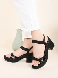 XE Looks Textured Open Toe Block Heels