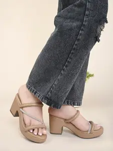 XE Looks Embellished Open Toe Block Heels
