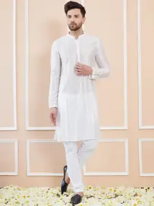 See Designs Striped Mandarin Collar Sequins Straight Kurta