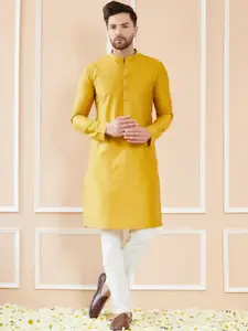 See Designs Regular Long Sleeves Mandarin Collar Pure Cotton Kurta with Pyjamas