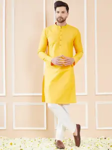 See Designs Mandarin Collar Long Sleeves Pure Cotton Straight Kurta with Pyjamas