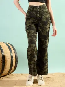 STYLECAST X KASSUALLY Women High-Rise Clean Look Printed Cotton Cargo Style Jeans