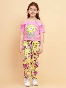 YK Girls Printed Top with Trousers