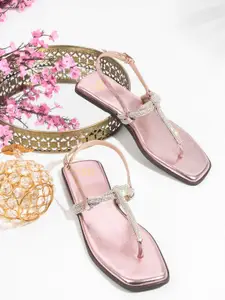 THE WHITE POLE Embellished T-Strap Flats