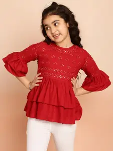 BAESD Girls Floral Embroidered Sequinned Bell Sleeves A-Line Kurti