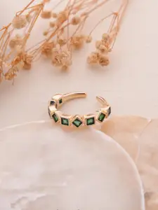 SWASHAA Gold-Plated Artificial Stones-Studded Square-Design Finger Ring