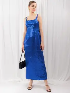 Stylecast X Hersheinbox Blue Sequined Midi Sheath Dress