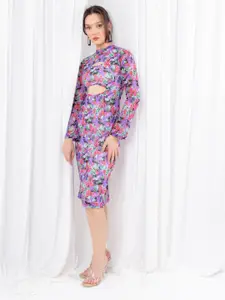 Stylecast X Hersheinbox Floral Print Cut-Out Net Sheath Dress