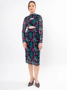Stylecast X Hersheinbox Floral Print Cut-Out Net Sheath Dress